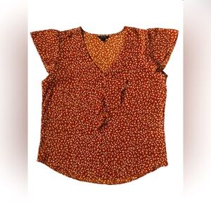 RW&CO bright orange Ditsy floral blouse, Women’s size medium •